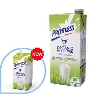 PROMESS High Quality Premium Organic Whole UHT Milk in 1L Brick - Ambient, Long Shelf-life and Halal Certified