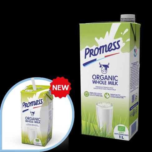 PROMESS High Quality Premium Organic Whole UHT Milk in 1L Brick - Ambient, Long Shelf-life and Halal Certified